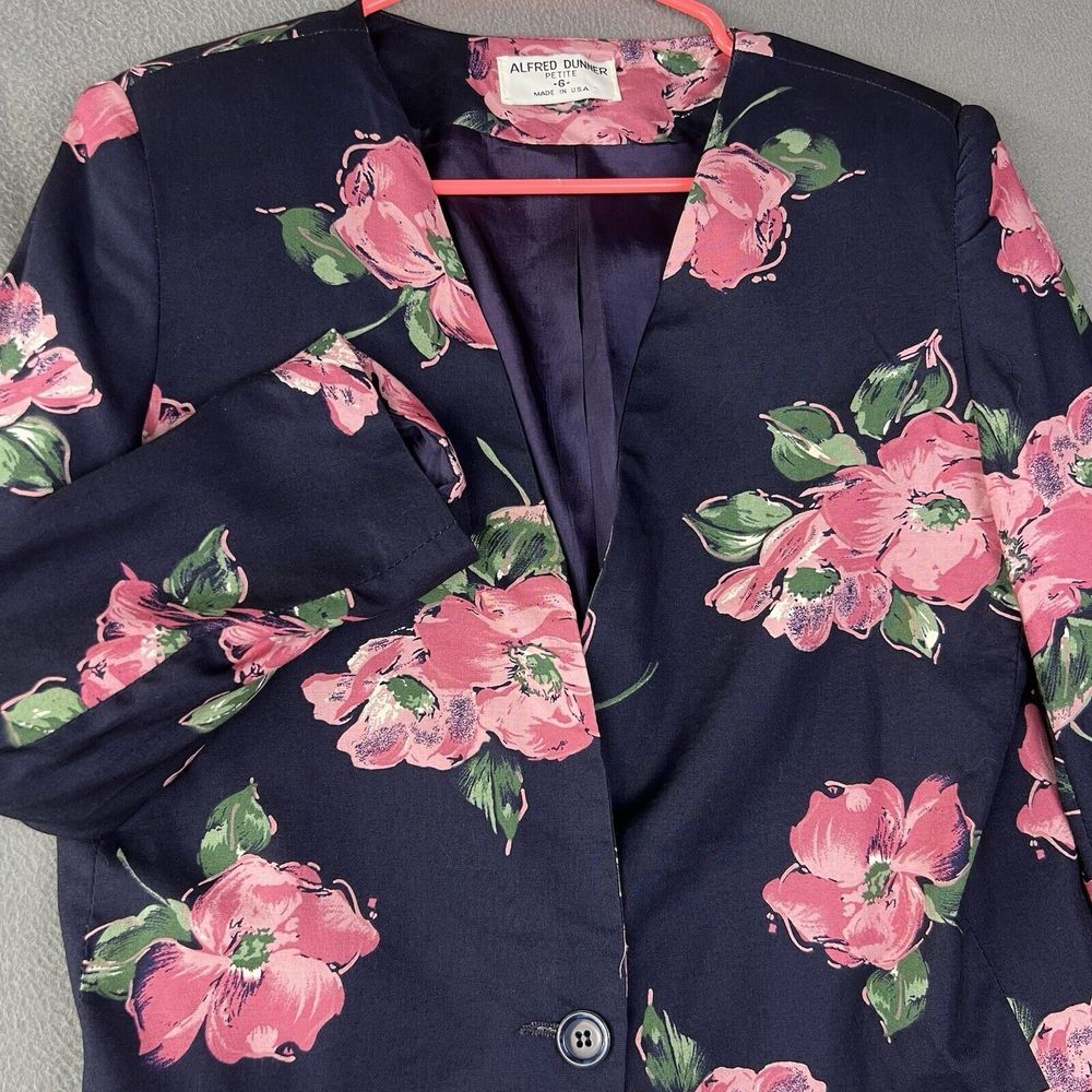 Alfred Dunner Blazer Women 6 Blue Pink Petite Floral‎ Jacket Made in the USA